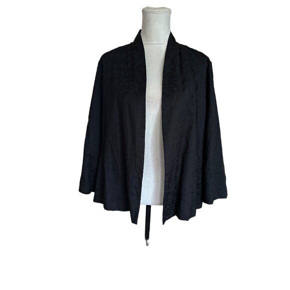 Eileen Fisher Embroidered !00% Silk Open Front Blazer Jacket Size L Quiet Luxury - Picture 11 of 13